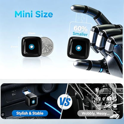 Mini Wireless CarPlay Adapter for iPhone/Android Auto, 2-in-1 Wired to Wireless Car Dongle, One-Click Switch, 5s Auto Reconnect, 5.8GHz WiFi+Bluetooth5.4, Compatible with iOS10+/Android10+，Black