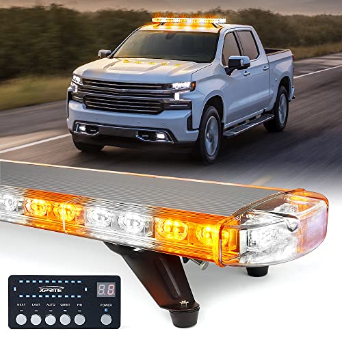 Xprite 48 Inch LED Rooftop Emergency Strobe Warning Lights Bar w/Adjustable Mounting Brackets, for Vehicles, Security, Law Enforcement, Snowplow, Tow Trucks, Crane, Construction Cars - White Amber - color: White Amber