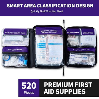 520 Pieces Premium First Aid Kit - Large Emergency Medical Kit for Survival, Car, Home, Travel, Camping, Backpack, Hiking, School (Purple) - color: Purple