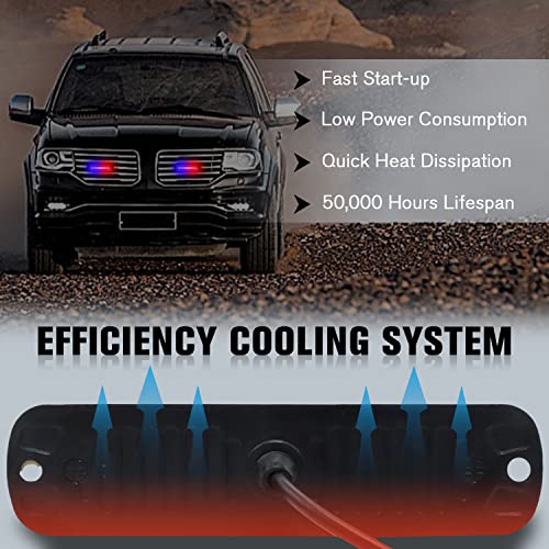 DIBMS LED Emergency Strobe Lights, 8X Red Blue 6 LED Strobe Warning Emergency Flashing Light Caution Construction Hazard Light Bar for Car Truck Van Off Road Vehicle ATV SUV Surface Mount - color: Red Blue