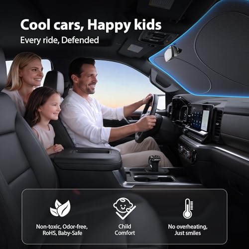 Upgraded Windshield Sun Shade for Chevrolet Silverado 1500, Ram-1500 & Sierra [Nano Ice-Crystal Cooling, 99.9% Sun Protection] Foldable Sunshade with Storage Bag, Car Accessories, M(64 x 32 in) - size: M| 64"L x 32"W