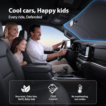 Upgraded Windshield Sun Shade for Chevrolet Silverado 1500, Ram-1500 & Sierra [Nano Ice-Crystal Cooling, 99.9% Sun Protection] Foldable Sunshade with Storage Bag, Car Accessories, M(64 x 32 in) - size: M| 64"L x 32"W