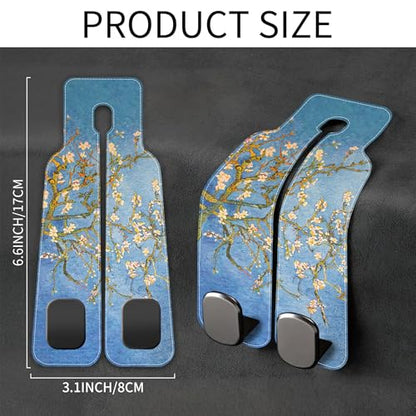1 Pack Car Seat Headrest Hooks for Purses Abstract Blossoming Almond Tree Bag Purse Holder for Car with Double Metal Hooks Car Purse Hanger Hanging Accessories - color: Abstract Blossoming Almond Tree