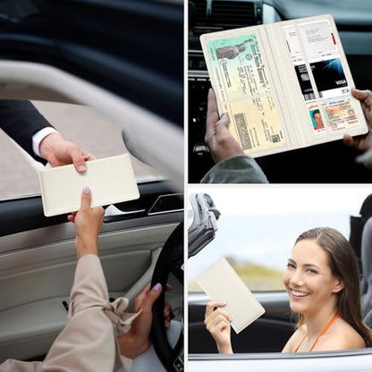 Car Registration and Insurance Holder，Colour Patterns Men Women Car License Document Registration and Insurance Card Holder - color: Pearly White