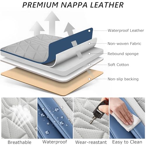 otoez Car Seat Covers Full Set, 5 Pcs Nappa Leather Seat Covers for Cars, Breatheable Automotive Seat Protector Full Coverage Universal Fit for Most Car Sedan SUV Truck Pick-up (Blue & Gray) - color: Blue & Gray