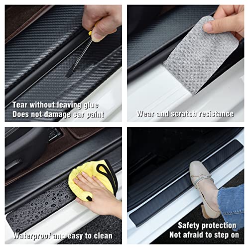 4PCS Door Sill Scratch Protector Stickers Compatible with Challenger Charger Car Threshold Protection Stickers Thickened Carbon Fiber Textured Leather Material Anti-Scratch（Yellow） - color: Yellow