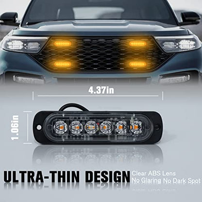 DIBMS LED Strobe Warning Lights, 8x Amber Yellow LED Strobe Warning Emergency Flashing Light Caution Construction Hazard Light Bar For Car Truck Van Off Road Vehicle ATV SUV Surface Mount - color: Amber