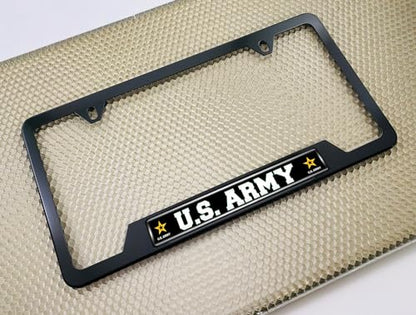 [Officially Licensed Product] - Stainless Steel Matte Black CAR 2-Hole Standard Size - Domed Custom-Made Corrosion-Resistant License Plate Frame with U.S. Army Star Logo & Free caps - (Qty: 1 Frame) - size: U.S. Army Star Logo