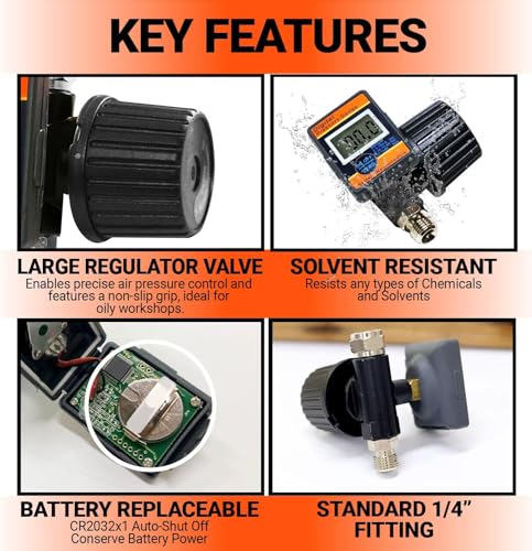 LE LEMATEC Digital Air Pressure Regulator, 1/4-Inch NPT Diaphragm Airflow Valve Up to 160 PSI Digital Gauge for HVLP Spray Paint Gun, Sand Blaster & Other Pneumatic Tools (DAR02B) - style: Diaphragm Valve Version