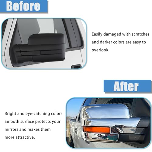 AUCERAMIC Chrome Plated Full Mirror Covers Caps Compatible with 2009-2014 Ford F150 2 Door 4 Door Side View Mirror Back Cover Cap Overlay - style: 2009-2014 F-150 Full Mirror Cover