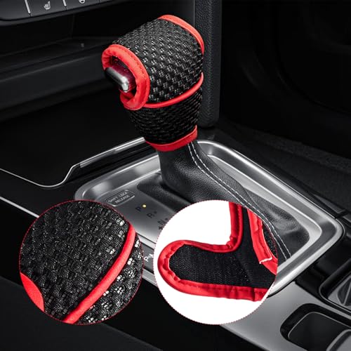 Car Gear Shift Knob Cover, Anti-Slip Manual Automatic Shifting Knob Gear Handle Stick Protection, Breathable Automotive Rod Lever Shifter Knobs Cover for SUV Truck RV (Black & Red, Regular) - color: Black & Red, size: Regular