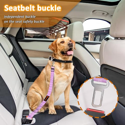 Removable Dog Seat Belt Harness for Car, 3 in 1 Pet Dog Car Seatbelt Leash, Retractable Restraint Secures to Vehicle Headrest & Adjustable Reflective Bungee Dog Seatbelt Tether, Purple - color: 2PCS Purple