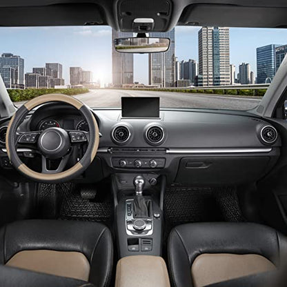 SEG Direct Car Steering Wheel Cover for Prius Civic Model 3 Model Y Camaro, Small Size 14-14.25 inch, Black and Beige Microfiber Leather - color: Black and Beige, size: Small size[14''-14 1/4'']