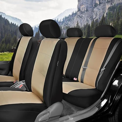 FH Group Waterproof Neoprene Car Seat Covers Full Set – Universal Fit Front & Split Bench Rear Seat Covers, Airbag Compatible Automotive Seat Protectors for Cars, SUVs,Vans, Beige - color: Beige, style: Full Set