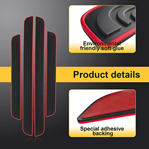 4 Pcs Car Door Sill Plate Protectors, PVC Soft Rubber Car Front Rear Door Entry Guards, Sill Scuff Cover Panel Step Protector, Car Accessories for Most Vehicles (Black Red-Not Pattern)