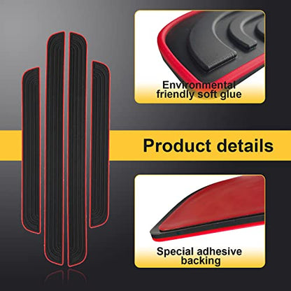4 Pcs Car Door Sill Plate Protectors, PVC Soft Rubber Car Front Rear Door Entry Guards, Sill Scuff Cover Panel Step Protector, Car Accessories for Most Vehicles (Black Red-Not Pattern)