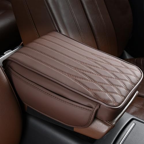 wuyaoyao Car Center Console Cover, Leather Car Armrest Box Cover, 12.40"×8.46"×1.97" Arm Rest Pad with Pockets, Soft Auto Armrest Storage Box Protector, Universal Interior Car Accessories (Brown) - color: Brown