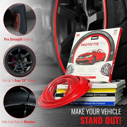 RIMiQ PROTECTiQ PRO Universal Rim Protection Trim - Curb Rash Guard with Award-Winning 3/8" Patented Design and Premium 3M Tape - Fits Up to 4X 24 Wheels, Cars, Trucks, SUVs - Black - color: Black, size: Protectiq Pro