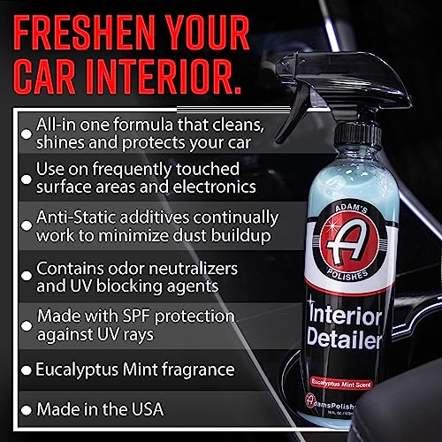 Adam's Polishes Interior Detailer 16 fl. oz - Total Car Cleaner, Protectant & Dressing | All Purpose Leather Conditioner | Vinyl, Dashboard, Screen, Seat Cleaner & More - Pack of 2 - size: 32 Fl Oz (Pack of 1)