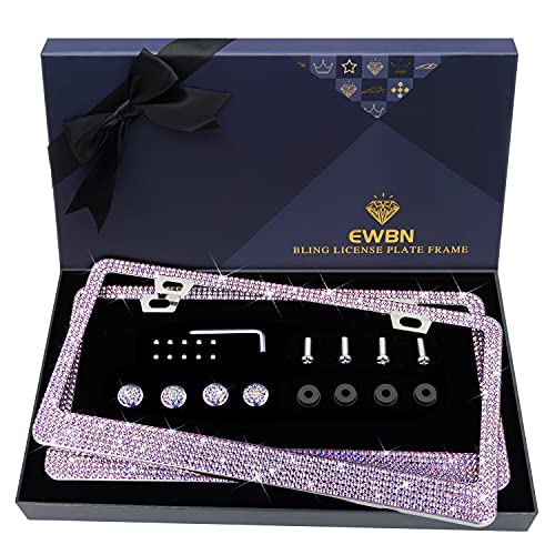 Bling Rhinestone License Plate Frame for Women，Diamond Sparkly License Plate Frames| Stainless Steel Frames & Over 1200 pcs Finest 14 Facets Black Glass Crystals Premium Diamond+GiftBox(Colorful) - color: Colorful-2PK