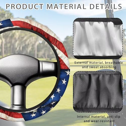 American Flags Golf Cart Steering Wheel Cover Fit 13-14 Inch Car Anti-Slip Car Accessories Steering Wheel Cover Odorless Breathable Wrap Cover Sweat Absorption - color: American Flags
