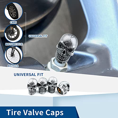 Cars Tires Valve Stem Caps Cover Dustproof Cool Skull Head Fit Most Vehicle SUV Bike Trucks Motorcycles 4 Pcs/Set（Silver） - color: silver