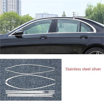 Compatible For Mercedes-Benz E-Class W213 2016-2022 Black Exterior Window Molding Strip Sill Side Cover Trim 8PCS Chrome Delete(Silver) - color: Silver