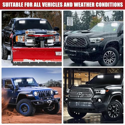 2X 6.1 inch White Emergency Strobe Lights 12 LED Hazard Warning Flashing Safety Dash Side/Front/Rear Windshield Lights Grill Surface Mount for Construction Vehicles Tow/Plow Trucks - color: White