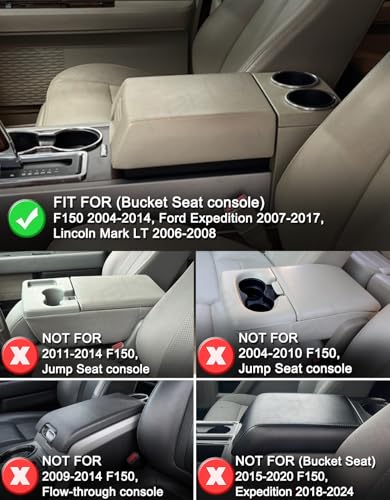 KBH Center Console Armrest Cover for F150 2004-2014, Lincoln Mark LT 2006-2008, Ford Expedition 2007-2017, Arm Rest Lid Covering, Anti-Scratch, Black-Blue Stitch (Fits Bucket Seat Console Only) - size: Bucket Seat, 04-14 F150, Blue Stitch