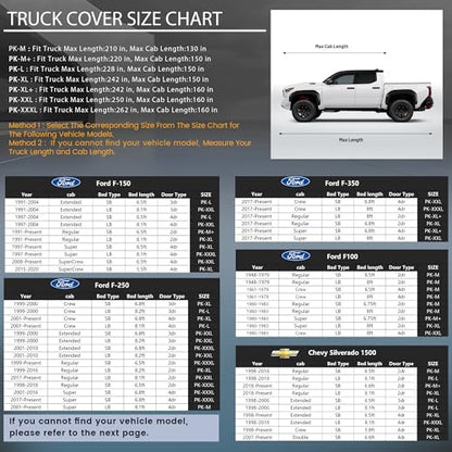 Waterproof Car Cover All-Weather, Heavy-Duty Outdoor Full Exterior Automobiles Snow Cover for Truck 229-242 inch with Sun Visor,Zippered & Storage Bag - Black - size: Fit Truck Length 229-242 inch(PK-XL)