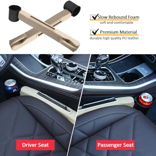 Car Seat Gap Filler 2 Pack,Car Seat Gap Filler Organizer,Car Seat Gap Plug with Storage Slot,3 in 1 Car Seat Gap Filler with Cup Holder,Prevent Small Items from Falling(Beige) - color: Beige2