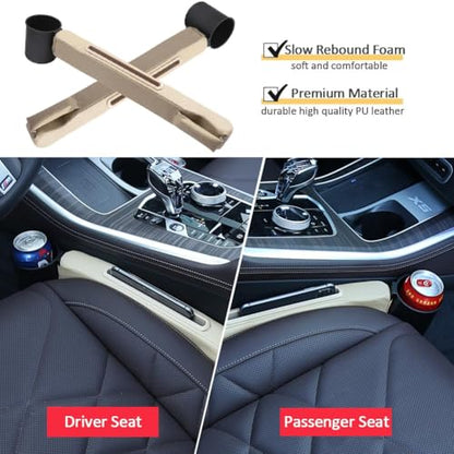 Car Seat Gap Filler 2 Pack,Car Seat Gap Filler Organizer,Car Seat Gap Plug with Storage Slot,3 in 1 Car Seat Gap Filler with Cup Holder,Prevent Small Items from Falling(Beige) - color: Beige2