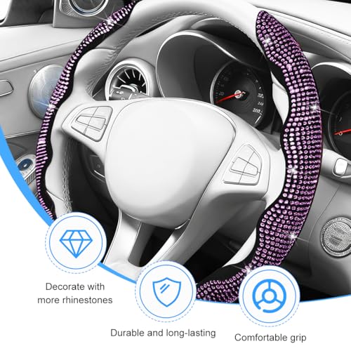 Bling Car Steering Wheel Cover, Rhinestones Non-Slip 15 Inches Vehicle Wheel Cover, Diamond Sparkling Steering Protector for Women Girls, Universal Automotive Accessories (Pink) - color: Pink