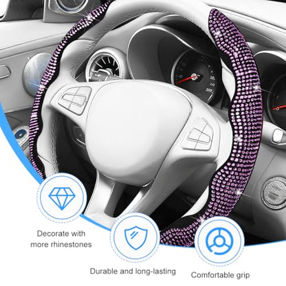 Bling Car Steering Wheel Cover, Rhinestones Non-Slip 15 Inches Vehicle Wheel Cover, Diamond Sparkling Steering Protector for Women Girls, Universal Automotive Accessories (Pink) - color: Pink