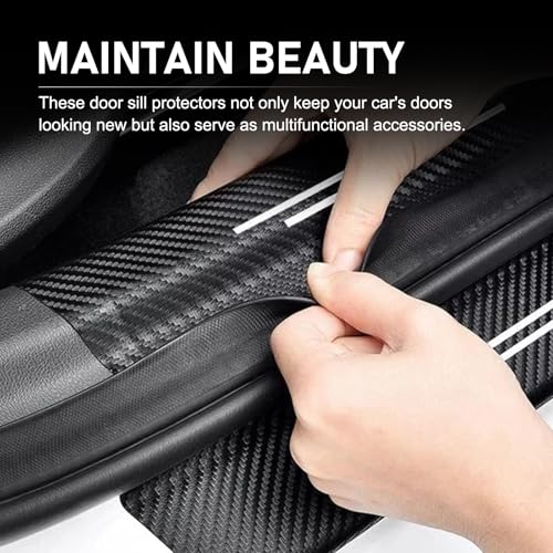 4 PCS Car Door Sill Protector, Carbon Fiber American Flag Threshold Guard Strip, Anti-Scratch & Waterproof Car Door Edge Protection Decals, Universal for Most Sedans, Trucks, SUVs (Black)