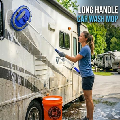 Wontolf 62'' Car Wash Brush Kit with Long Handle, Chenille Microfiber Car Wash Mop Mitt Scratch-Free Car Detailing Cleaning Brush Care Kit Car Cleaning Supplies for Cars RV Truck Boat - color: Blue-7pcs