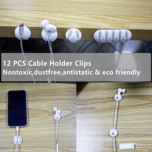 White Cable Management Organizer Kit 4 Cable Sleeve Split,47Cable Clips 12Cord Clips Holder,22 Cable Ties, 20 Adhesive Wall Cable Tie, 200Fasten Cable Ties for TV Electronics - size: 322 PCS