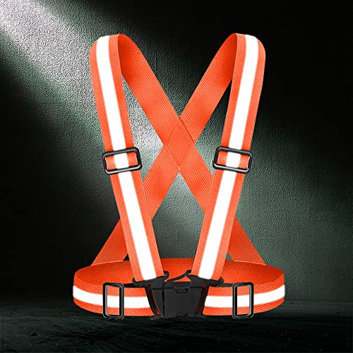 High Visibility Reflective Vest Safety Vest Running Reflective Gear Adjustable Reflective Vest for Walking,Jogging,Hiking,Night Cycling - color: Orange