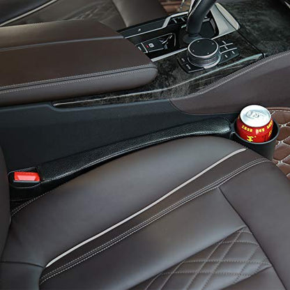 Supin 2 Prices Car Seat Gap Filler Pad PU Leather Console Side Pocket Organizer and one Cup for Cellphone Wallet Coin Key (Black) - color: Black