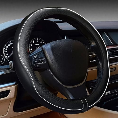 LABBYWAY Microfiber Leather Steering Wheel Cover, Universal 14.5-15 Inch Steering Wheel Anti Slip Car Interior Accessories for Men Women (Black with White Line) - color: Black with White Line