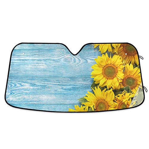 Sunflowers Teal Blue Turquoise Wood Car Windshield Sun Shade Blocks UV Rays Sun Visor Protector Foldable Sun Reflector to Keep Your Vehicle Cool - color: Flower 3