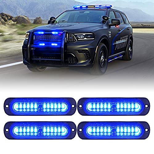 Xprite Blue LED Emergency Strobe Lights Kit, Surface Flush Mount Grill Grille Hazard Warning Safty Flashing Police Light for Volunteer Vehicles Off-Road Trucks Cars SUV ATV UTV Motorcycle - 4PCS - color: Blue, size: 4PCS
