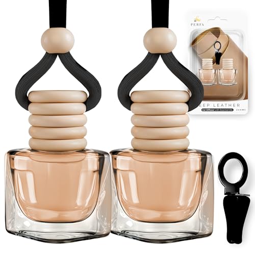 Leather Musk Car Air Freshener | Hanging Car Freshener with Vent Clip | New Car Fragrance, Slow-Release Aroma Technology, Adjustable Scent Intensity | Premium Interior Accessories by Perfa