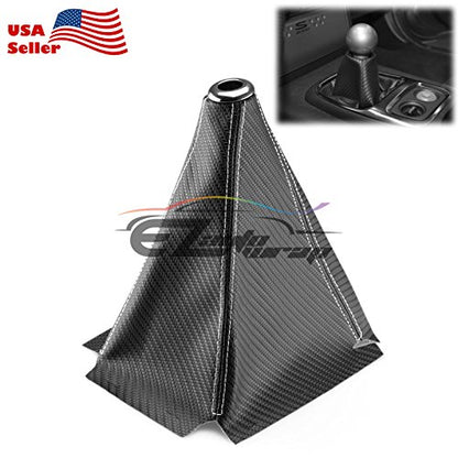 EZAUTO WRAP Universal Shift Knob Shifter Boot Cover Carbon Fiber Style Black with White Stitches PVC Leather MT at Sport PVC Leather - color: Carbon Fiber With White Stitches