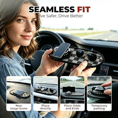Multifunction Car Anti-Slip Mat Phone Holder, Dashboard Anti Slip Pad for Car with 360° Rotating Cell Phone Holder & Parking Number, Organizer for Phone, Keys, Sunglasses (Black & Brown) - color: Black & Brown
