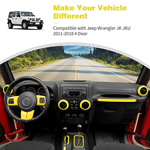 CheroCar 18PCS Interior Trim Kit for Jeep Wrangler JK JKU 2011-2018 4 Door,Steering Button Frame, Air Conditioning Vent Trim Cup Holder Cover,Gear Shift Knobs Frame,Yellow… - color: Yellow