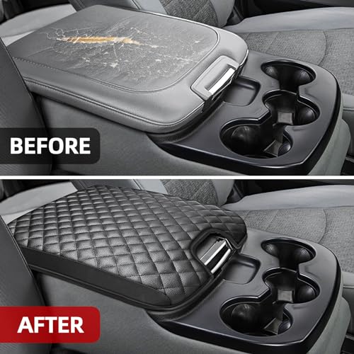 Center Console Cover Fit for 2013-2018 Dodge Ram 1500 & 2013-2023 Ram 2500/3500/1500 Classic Model for Jump Seat Console, Comfortable Armrest Cover Protector Customized Car Accessories - style: A: Jump Seat Console 2013-2018 Ram Black Leather