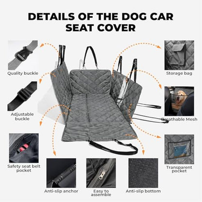 FUNNY FUZZY Dog Car Seat Cover, Back Seat Extender for Dogs - 420Lb Hard Bottom Waterproof Pet Car Seat Cover, 600D Heavy Duty Pet Hammock with Non-Slip Bottom for Cars, SUV, Trucks - color: Grey