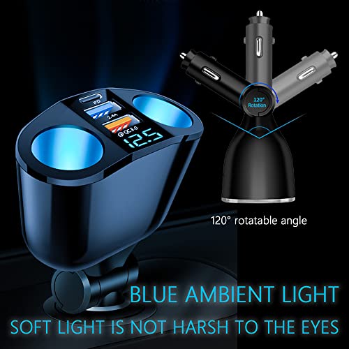 2026 New Upgrade 5 Port Cigarette Lighter Splitter,QC3.0&PD 20W Super Fast Car Charger with Dual Cigarette Lighter Plug with LED Voltmeter Compatible with iPhone 14 Pro iPad Dash Cam GPS (PD+QC+2.4A) - color: PD+QC+2.4A