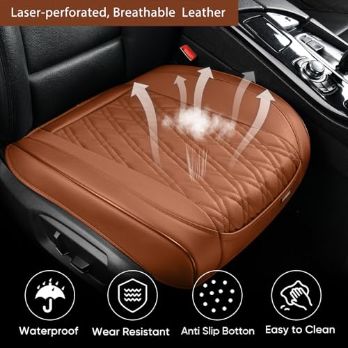 TIEHESYT Luxury Faux Leather Car Seat Cover Front Bottom Protector, Seat Cushion Without Backrest, Anti-Slip and Wrap Around The Bottom, Fit Most Cars & Vehicles, 2 Piece, Brown - color: Brown, size: 2 PCS